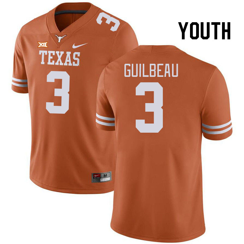 Youth #3 Jaylon Guilbeau Texas Longhorns College Football Jerseys Stitched Sale-Black